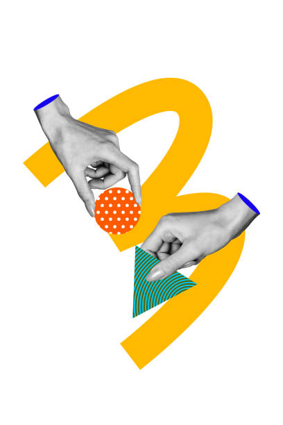istock Trend artwork sketch design montage 3D collage of two human hands levitate abstract bodyless finger hold figure geometry triangle circle 2193456345