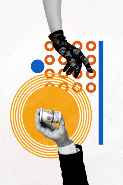 istock Trend artwork creative sketch 3D photo collage of anonymous hand hold  roll banknote savings investment economy income market market 2193456369