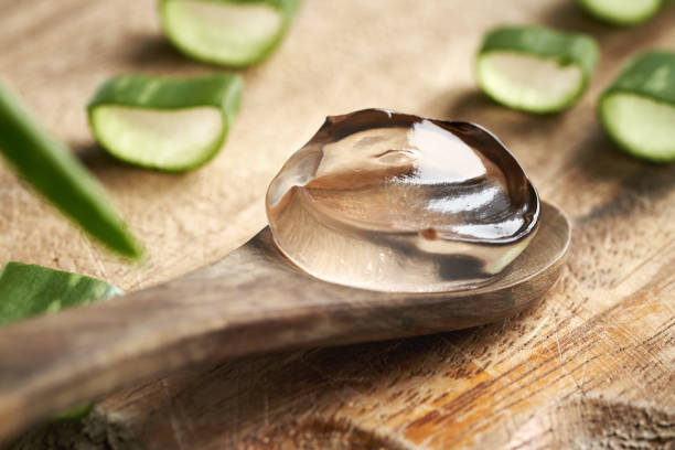 istock Aloe vera gel on a wooden spoon 2193457775