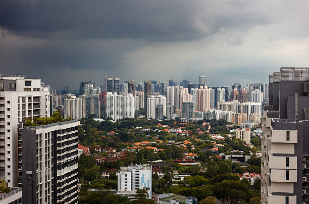 Elevated rooftop photo looking at central Singapore during the day