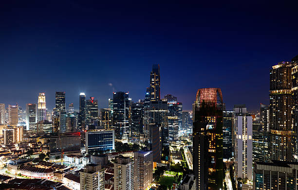 istock Night Looking East Over Chinatown and Downtown Singapore - Elevated View 2193463944