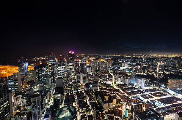 A high angle photo of Singapore skyscrapers.