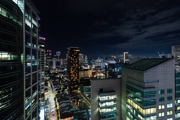 Skyscrapers in Indonesia's capital city, Jakarta at night. City view.