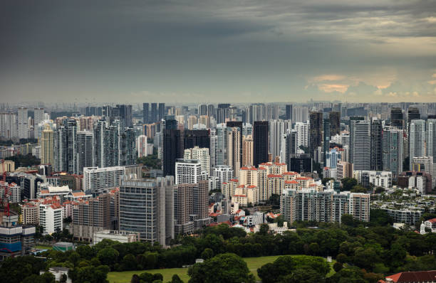 A view of the River Valley neighborhood of Singapore on an overcast evening. This still image is part of a series taken at different times from the same location; a time lapse is also available.