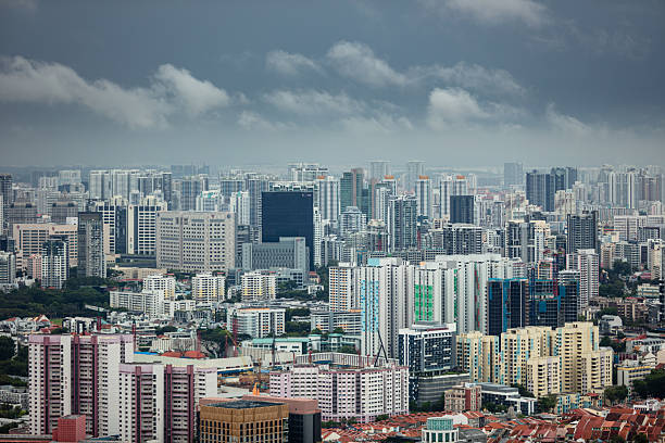 Photograph of skyscrapers in Singapore on an overcast day.