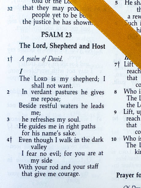 Close-up image of Psalm 23 in the Old Testament of the Bible