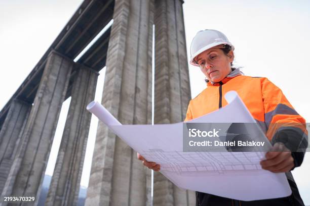 Route Engineer Smart Infrastructure Road Engineer Looks Highway Viaduct Plan Stock ...