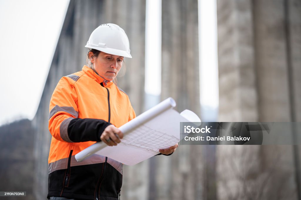 Route Engineer Smart Infrastructure Road Engineer Looks Highway Viaduct Plan Stock ...