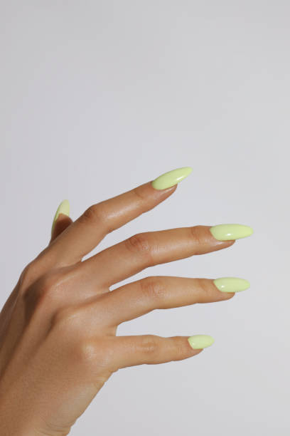 istock female hands with manicure, a neat almond manicure 2193470583