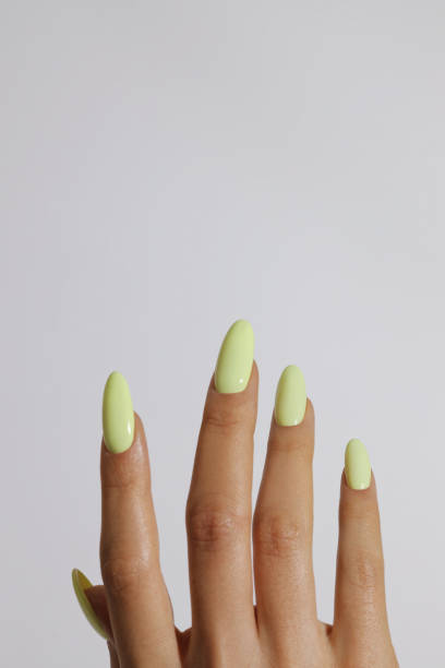 istock female hands with manicure, a neat almond manicure 2193470598