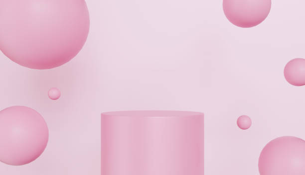 istock Pink Abstract Background with Floating Spheres and Cylindrical Pedestal for Product Display 2193474441
