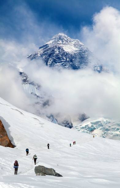 istock Mount Everest and glacier with hikers 2193480228