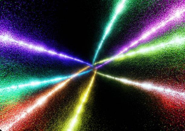 3d illustration of glittering colorful light rays on black background with text space