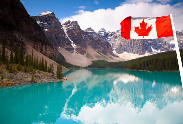 istock Moraine l;ake with Canada flag 2193483136