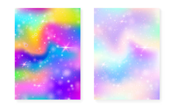 istock Princess background with kawaii rainbow gradient. Magic unicorn hologram. 2193483970