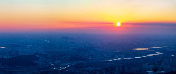 Sunrise over the Yongding River in Beijing China.