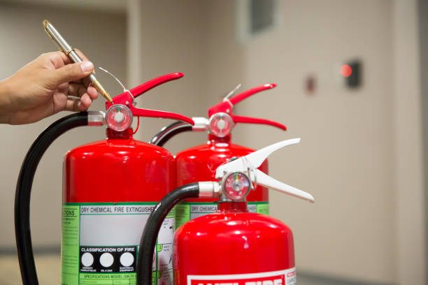istock Engineer are inspection check fire extinguisher for emergency rescue and safety training concept. 2193495535
