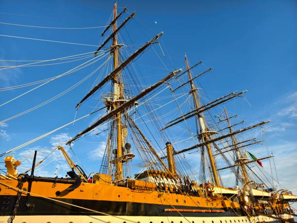 istock A large old ship at pier under a beautiful blue sky 2193495630