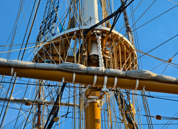 istock Ropes stretched across the masts of an old ship 2193496037