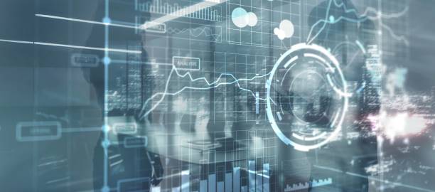 istock Business intelligence control interface marketing finance management. Silhouettes in the background 2193499977