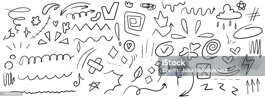 Emphasis Line Doodle Hand Drawn Emphasis Doodles Design Elements Set Simple Scribbles ...