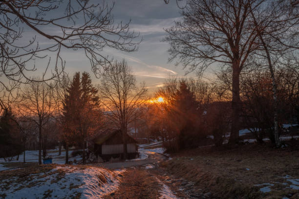 istock Sunset with snow in cold winter evening in Roprachtice CZ 12 29 2024 2193505895