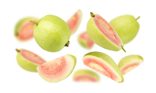 istock Falling Pink Guava isolated on white background with clipping path, full depth of field 2193507039