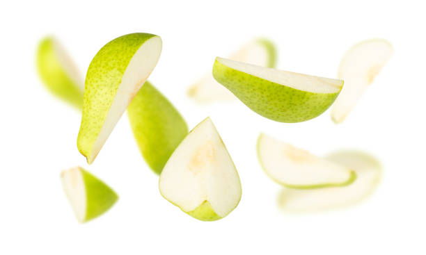 istock Falling Pear isolated on white background with clipping path, full depth of field 2193507112