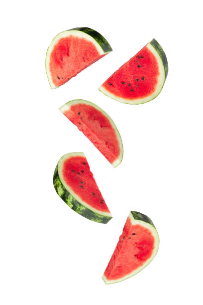 istock Falling Watermelon slices isolated on white background with clipping path, full depth of field 2193507134