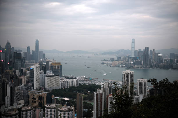 Hong Kong cityscape, viewed from Braemar Hill, a mountain on the Hong Kong Island in Hong Kong.