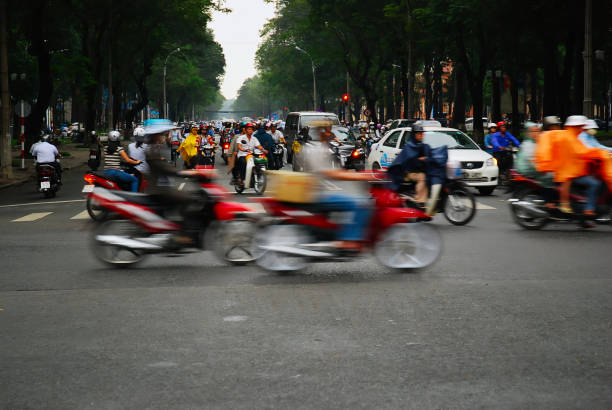 The dense traffic of Vietnam, motorcycles are the most used means of trasport