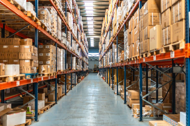 istock Interior view of an aisle of a distribution warehouse 2193517864