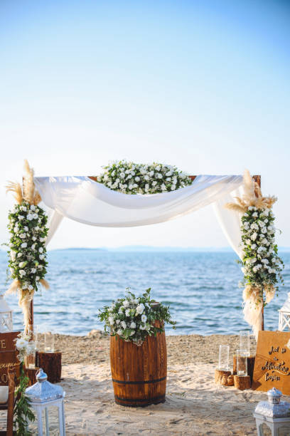 istock Beautiful wedding arch on the beach 2193517966