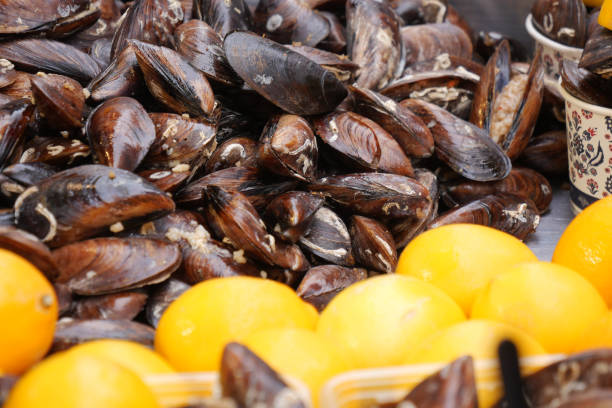 Fresh Black Shell Recipe With Lemon Turkish Food.