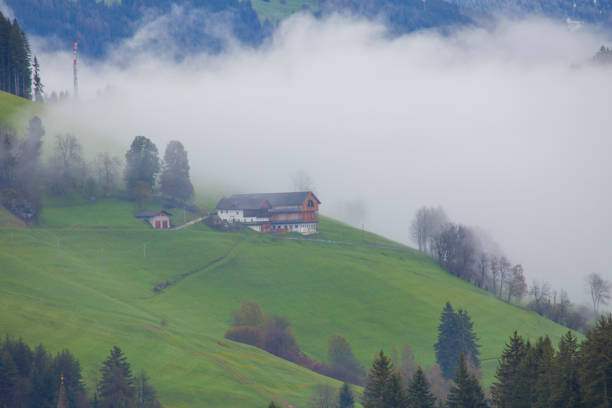 Wooden house in a beautiful mountain landscape with a snowy mountain in the background in the alps of Tirol Austria
