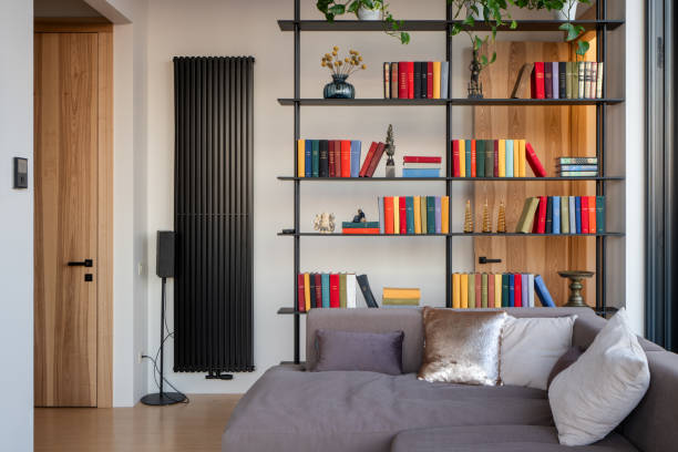 istock A Modern Living Room Featuring a Stylish Bookshelf and an Inviting Cozy Sofa for Relaxation 2193523723