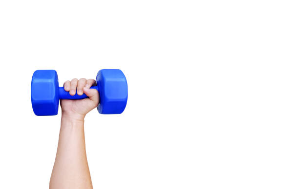 istock A person's hand is holding a blue dumbbell. 2193526893