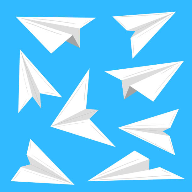 istock Origami paper plane set in the blue sky with clouds. Hand drawn vector illustration in flat style. Concept of delivery, travel, vacation, tourism. Web icons for message, mail, correspondence, origami. 2193530392