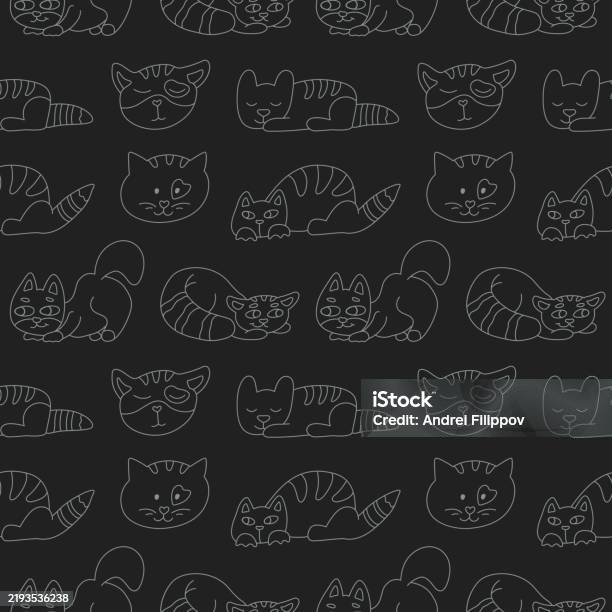 Cat Line Pattern Tile Pattern With Cute Cats Line Art Stock Illustration - Download ...
