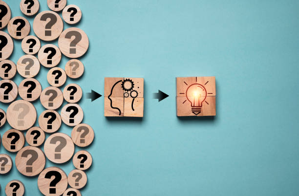 istock Question mark on wooden cube block with human thinking and glowing light bulb , Creative thinking idea and problem solving concept. 2193537427