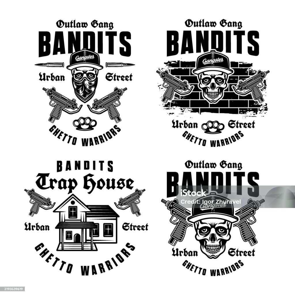 Geto Vector Vintage Monochrome Set Of Vector Emblems Featuring Bandits And Ghetto ...