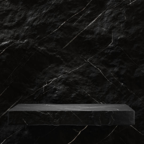 istock Stone podium for display product. Stone shelf at black wall background. 2193548772