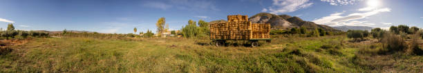 istock Beautiful Scenic Farm Landscape Featuring Hay Bales Set Beneath a Clear Blue Sky 2193553921