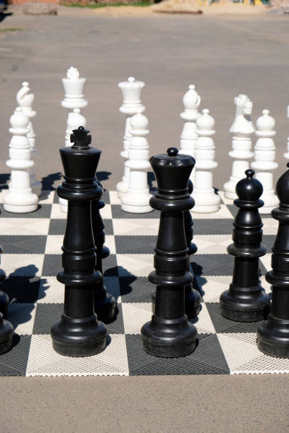 istock On the asphalt, there is a black and white chessboard drawn, with chess pieces 2193554587
