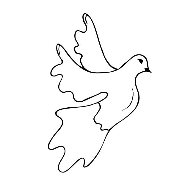 istock Elegant first communion symbols featuring a dove for religious ceremonies and celebrations. Hand drawn. Black and white vector illustration. Christian icon 2193555970
