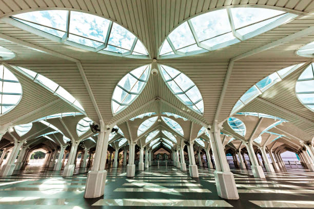 Kuala Lumpur, Malaysia - February 15, 2023: Interior of the Masjid As Syakirin Mosque known also as Kuala Lumpur City Centre Mosque in Kuala Lumpur, Malaysia