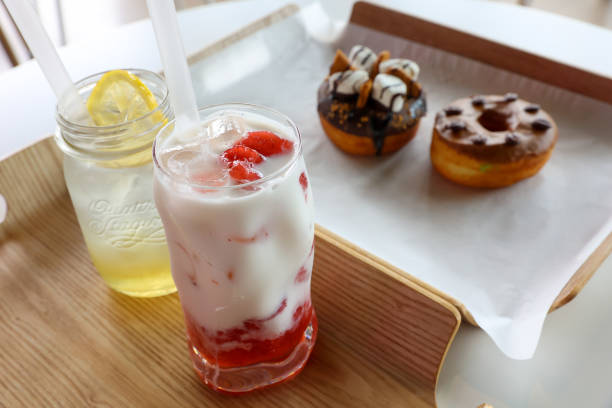 istock Strawberry latte and lemon tea ice and donut 2193560852