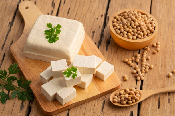 istock Sliced block tofu,Hard white Tofu soy bean curd 2193563990