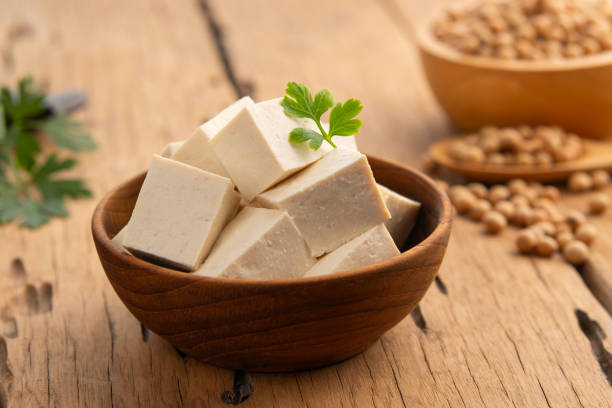 istock Sliced block tofu,Hard white Tofu soy bean curd 2193564085