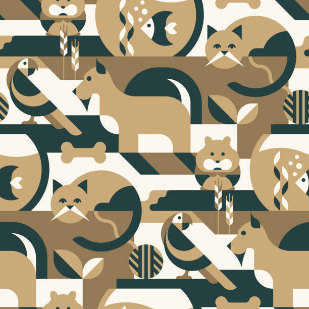 haustier nahtloses muster - vektor tier illustration - tier streicheln stock-grafiken, -clipart, -cartoons und -symbole